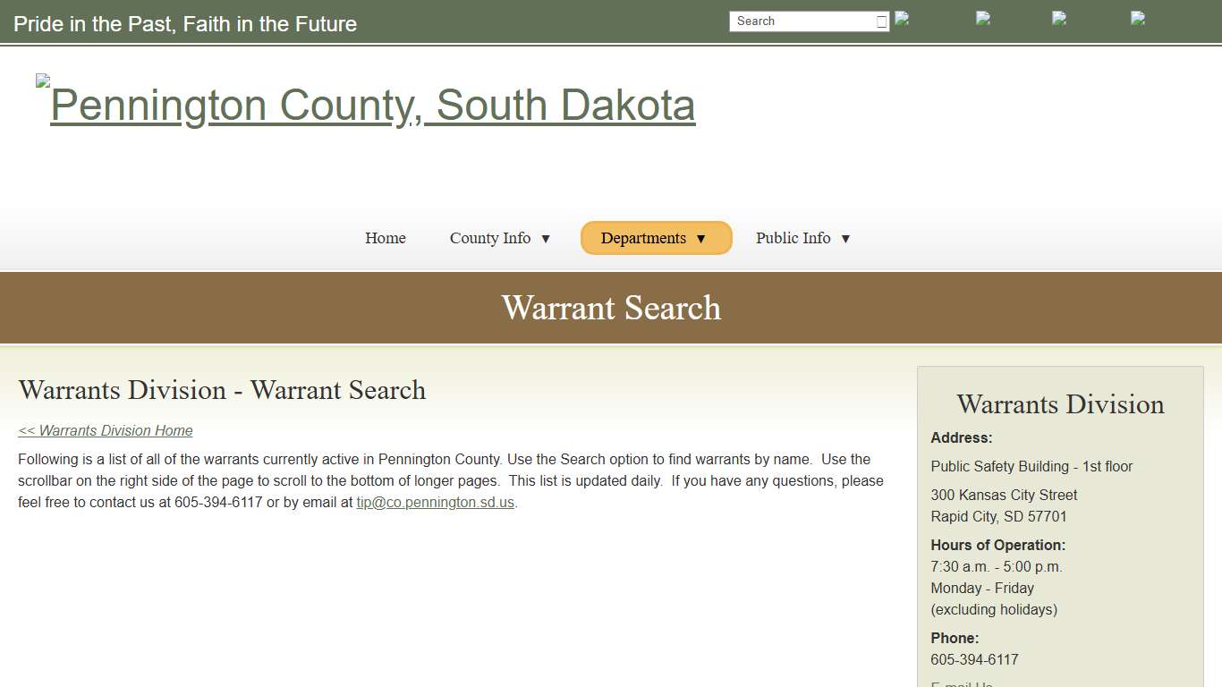 Warrant Search - Pennington County, South Dakota