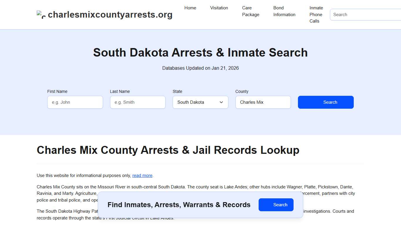 Charles Mix County, SD Arrests, Warrants, Police Records Search