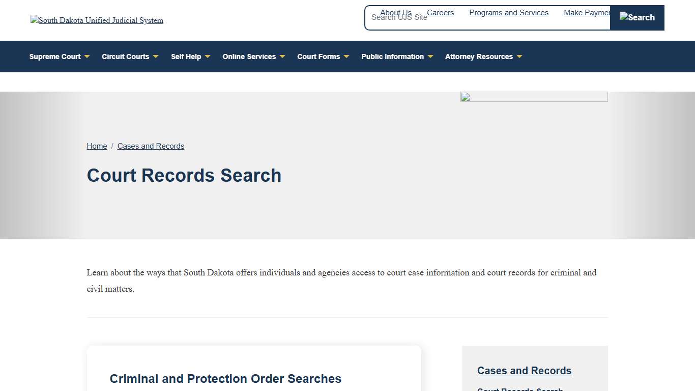 Public Access to Court Records | South Dakota Unified Judicial System | SD UJS