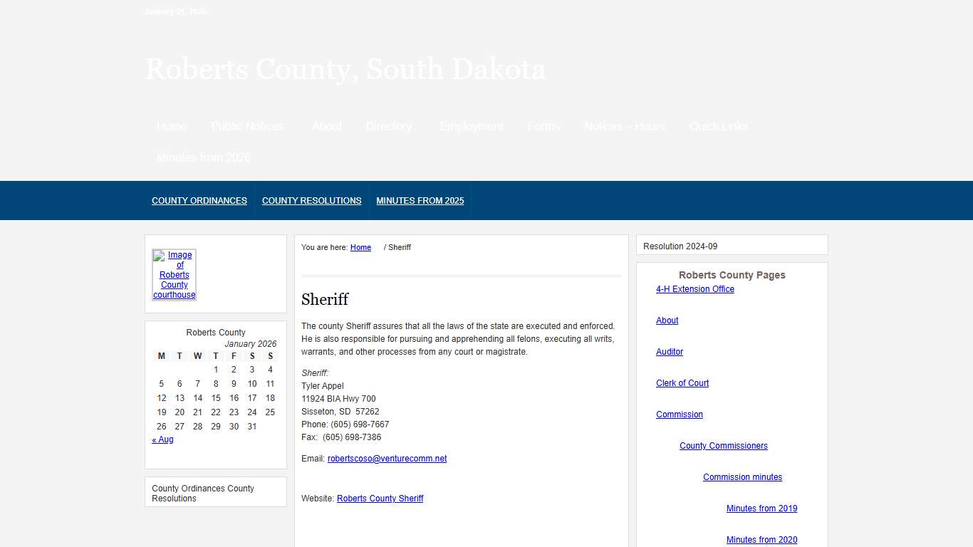 Sheriff - Roberts County, South Dakota